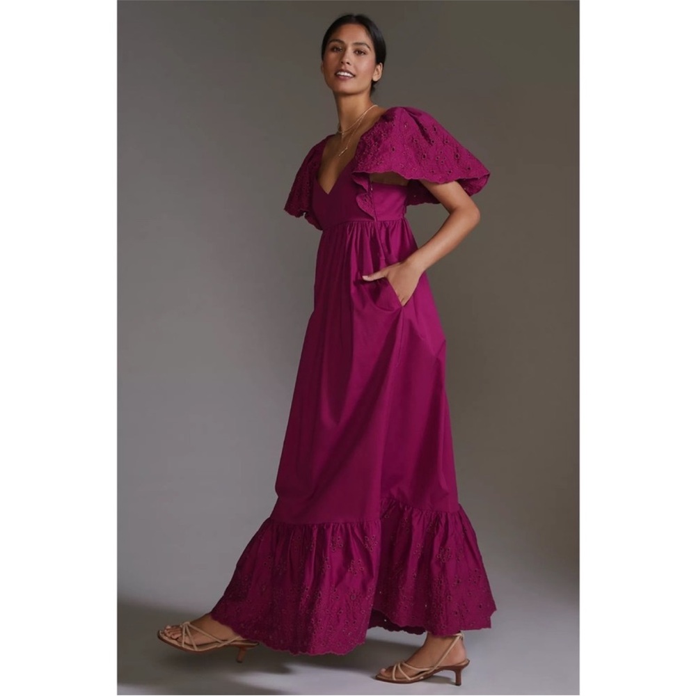 En Saison maxi dress cotton wine purple S eyelet perfect condition smoke pet fre